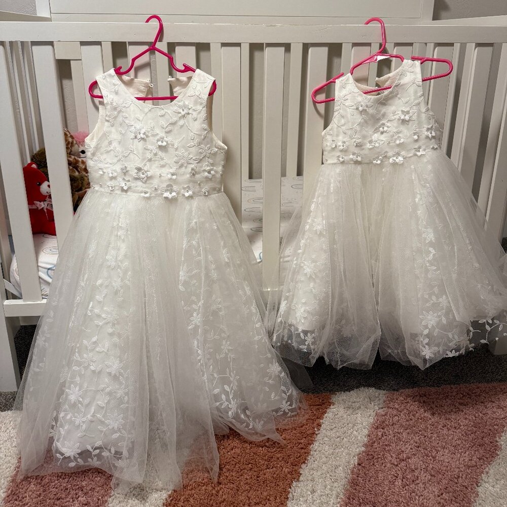 Beautiful White/Ivory Floral Tulle Girl Dresses - Size 2 and 6